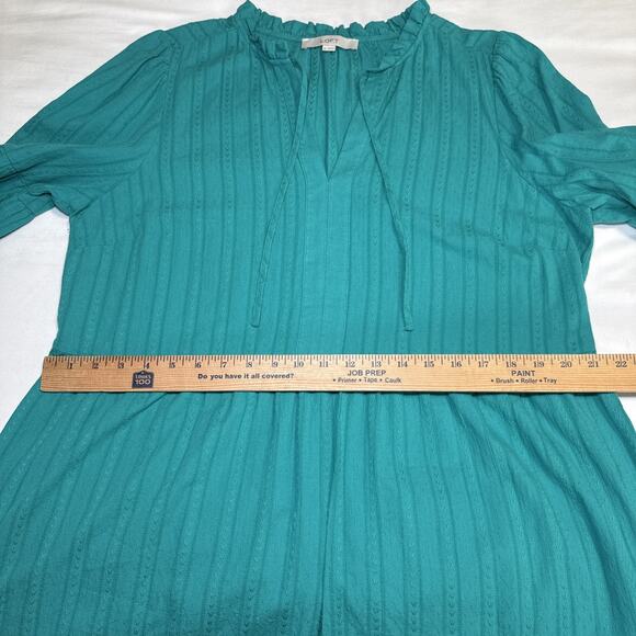 Ann Taylor LOFT Geometric Tiered Ruffle Short Sleeve Teal Embroidered XL Dress - Picture 5 of 12